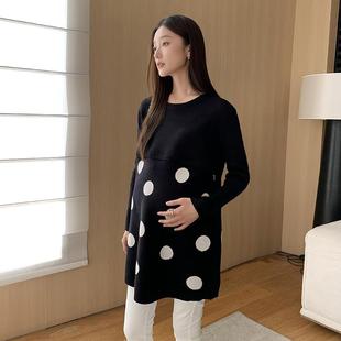 孕妇毛衣裙秋冬中长款上衣小个子孕晚期可哺乳孕妇装春装2026新款