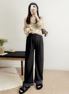 孕妇裤秋季外穿2025新款小个子孕晚期黑色大码春秋无托腹阔腿长裤