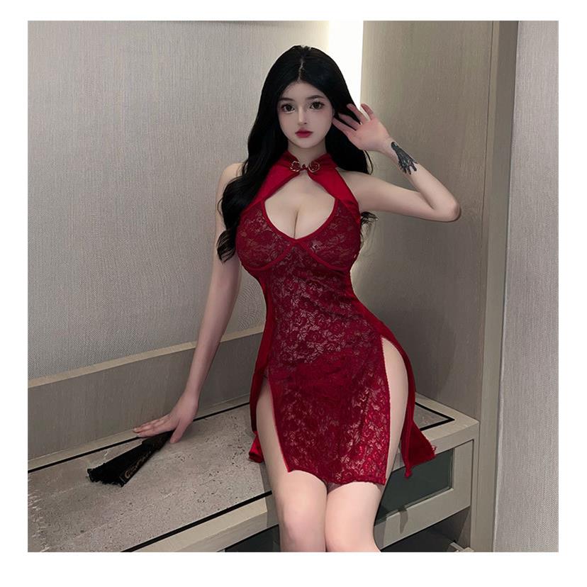 性感睡衣2024新款蕾丝情调肚兜暴露睡裙透视旗袍qqny大尺码200斤