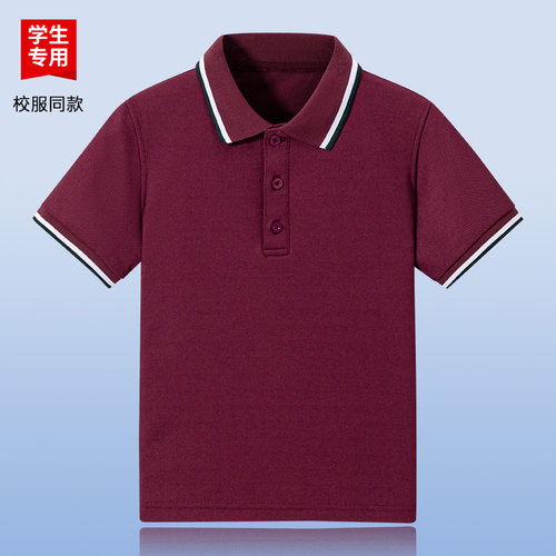 伊顿同款中小学生校服夏季短袖T恤枣红白墨绿条领短袖衫校服班服