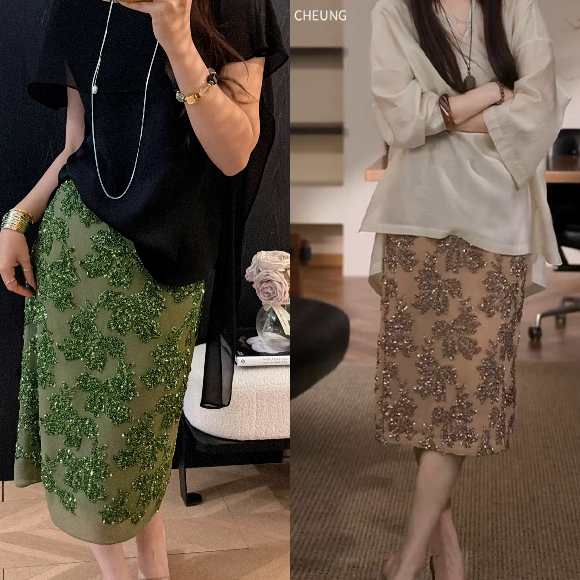 现货2026夏季华丽风亮片刺绣半身裙高腰显瘦小众设计感半身短裙