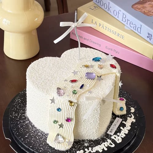 复古钻石瀑布爱心生日蛋糕装饰摆件女孩女生少女心高级氛围感r