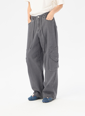 AIMEEWQ   新款秋冬小怪兽纯棉水洗做旧MOORE爱心梭织长裤AMS0806