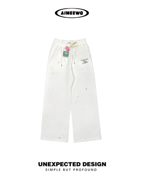 AIMEEWQ 25新款小怪兽450克纯棉双股毛圈咖啡染色印花裤子AMS0652