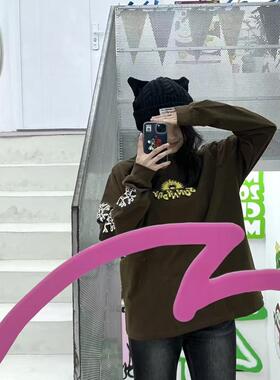 AIMEEWQ 新款秋季美式复古印花纯棉长袖t恤   AM0053