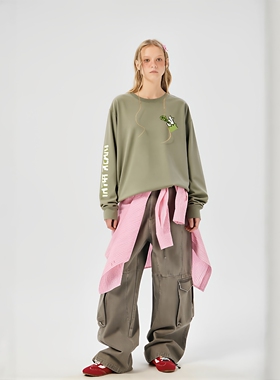 AIMEEWQ   新款春季小怪兽32支纯棉褪色水洗穆尔长袖T恤  AM1051