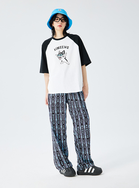 AIMEEWQ 撞色设计感短袖t恤夏季新款美式高街潮情侣装  6701A