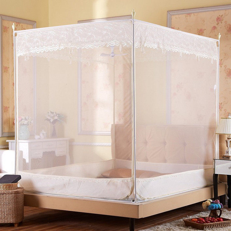 三开门方顶拉链防掉床铝合金支架1.5m1.8米双人家用坐床式蚊帐