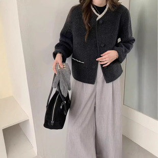 毛呢外套潮 百搭气质短款 韩系花边立领时尚 双面羊毛大衣女秋冬新款