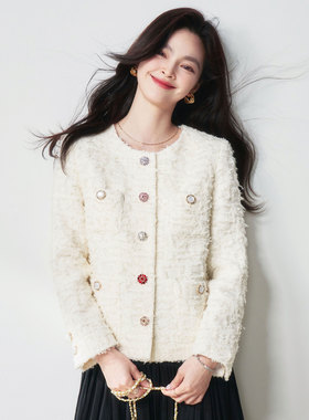 26春季新款轻奢彩色水钻扣高定立体灵动羊毛纱线小香风外套25016