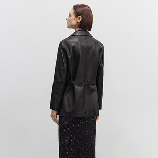 复古夹克皮西装 感真皮绵羊皮皮衣女中长款 外套女 新款 春季