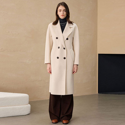 黄渝湘大衣西装领CEID家双面羊毛大衣女101801气质双排扣外套女