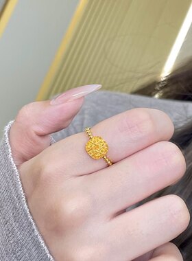 金店同款爆闪拉丝小方糖戒指女款久不掉色时尚简约高级感镂空指环