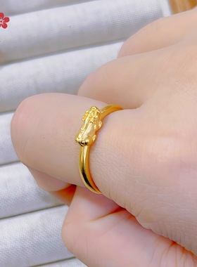越南沙金男女款貔貅戒指 黄铜镀金貔貅食指戒复古小众设计感手饰