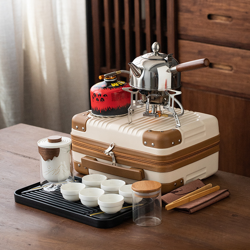 皇啡旅行茶具套装1壶6杯多人野营泡功夫茶壶户外露营煮茶带烧水炉