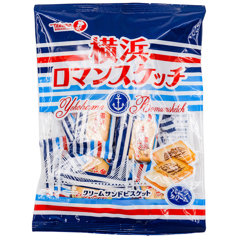 现货日本原装进口宝制果横滨浪漫素描饼干网红儿童休闲零食品129g