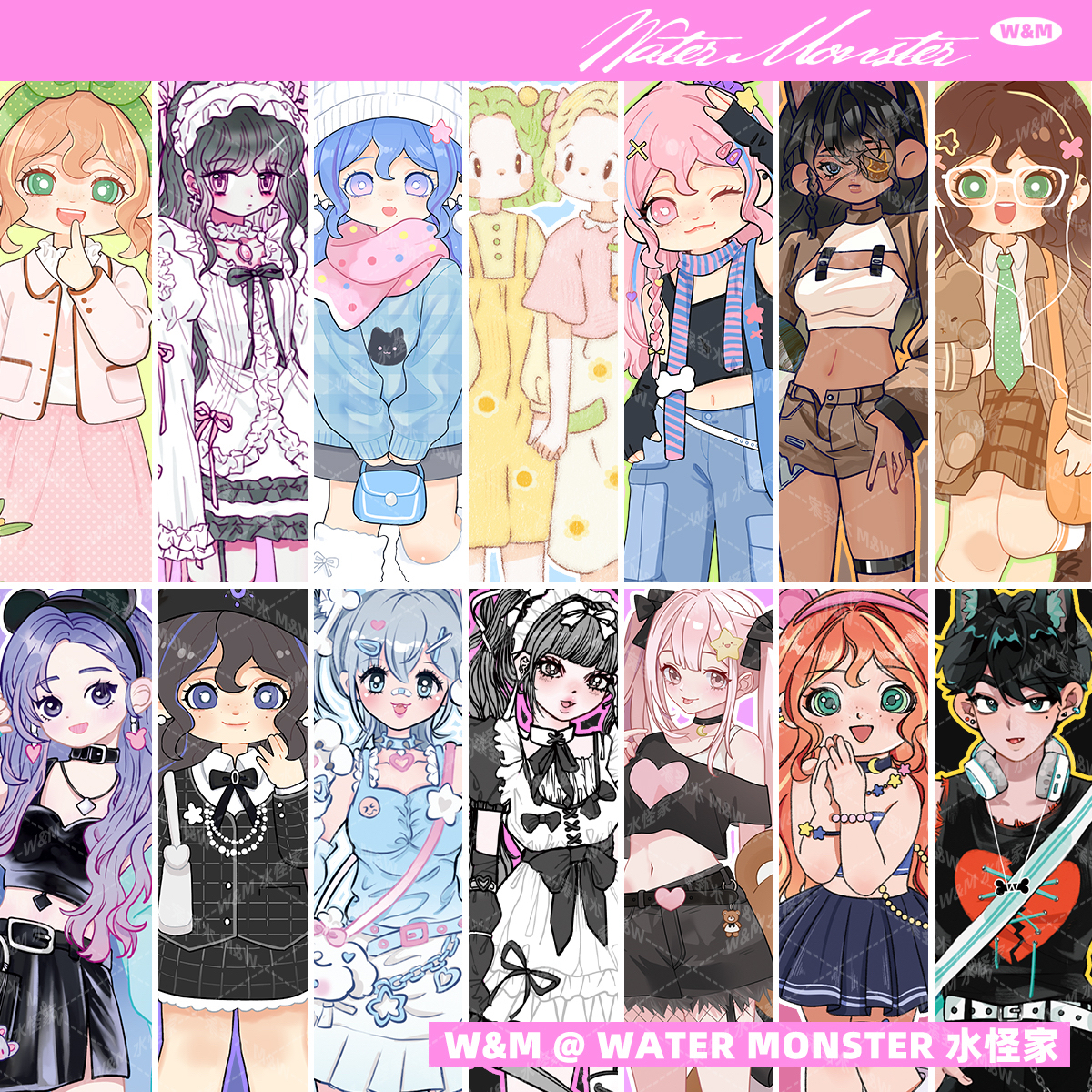 W&M 水怪家原创防水人物拼贴手帐防水DIY手机壳贴纸装饰贴纸潮流