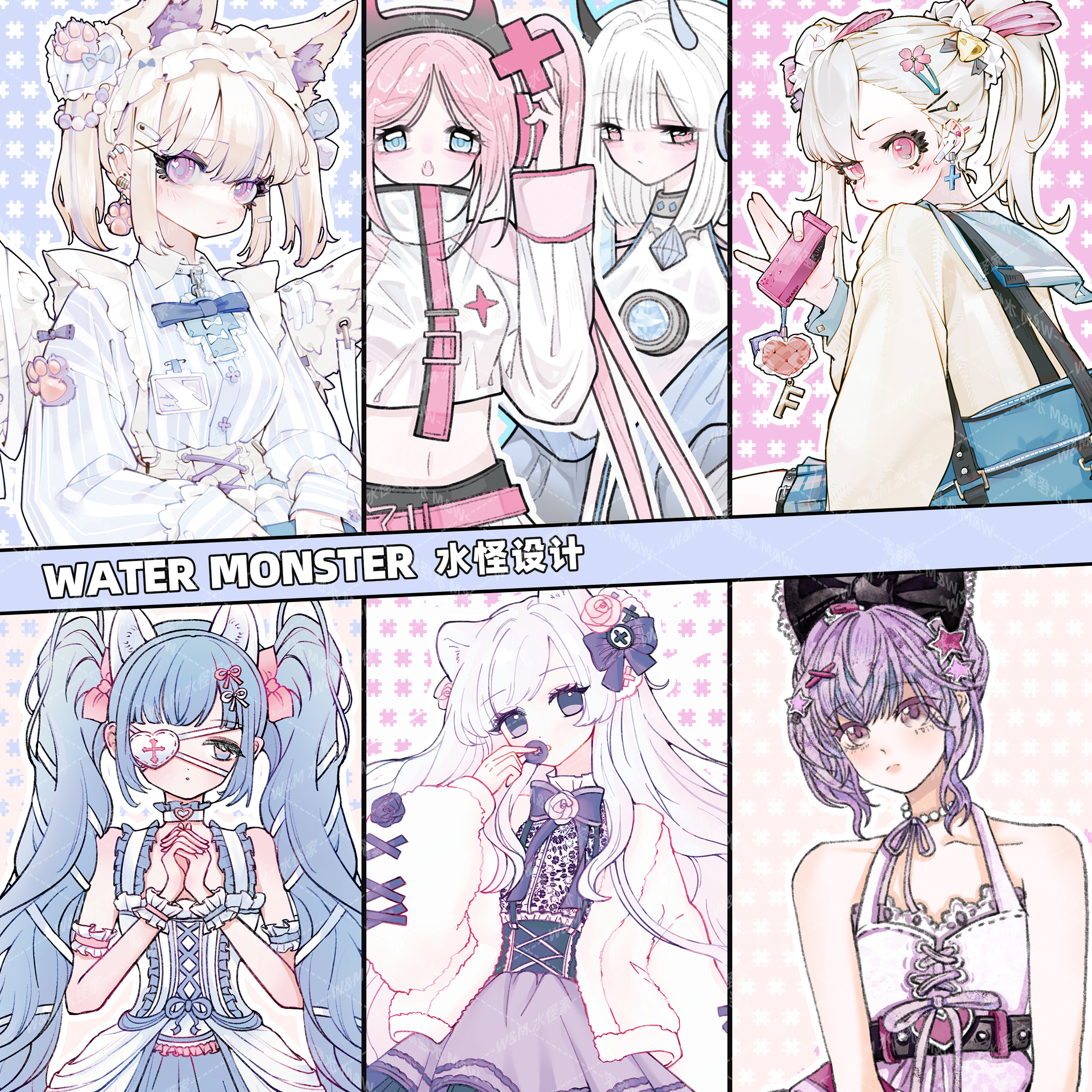 水怪家原创人物贴纸咕本拼贴手机壳装饰行李箱装饰贴纸防水