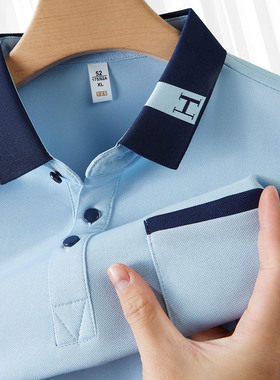 蓝色工作服t恤定制印logo夏季口袋短袖超市团体广告POLO衫印绣字