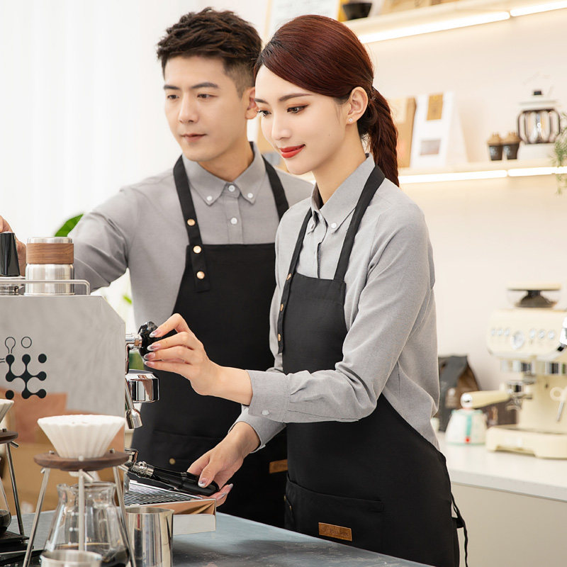 定制帆布围裙工作服西餐厅咖啡奶茶店服务员烧烤餐饮厨房防水围腰