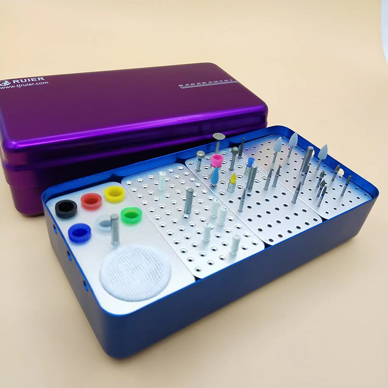 牙科消毒盒实心加厚车针磨头根管锉牙胶尖多功能放置盒大号4芯组
