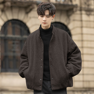 小立领轻薄羽绒服男士羊毛呢子外套2025新款冬季短款夹克保暖开衫