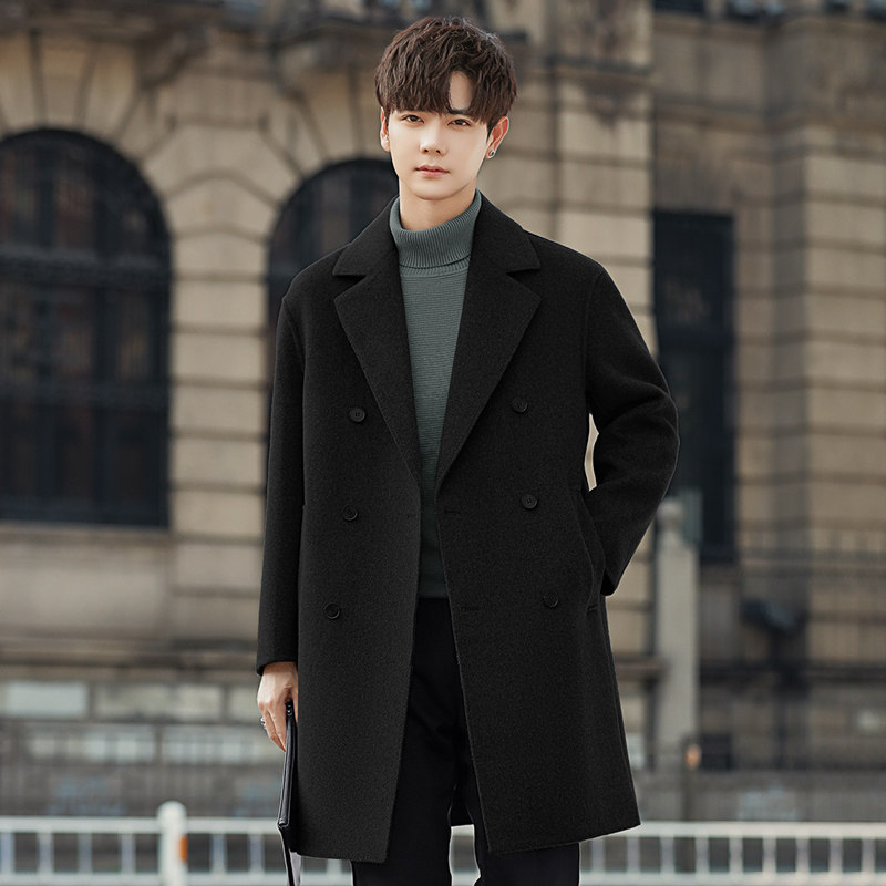 高端男士羊毛呢子大衣中长款2025冬季新款双面绒外套风衣加绒加厚