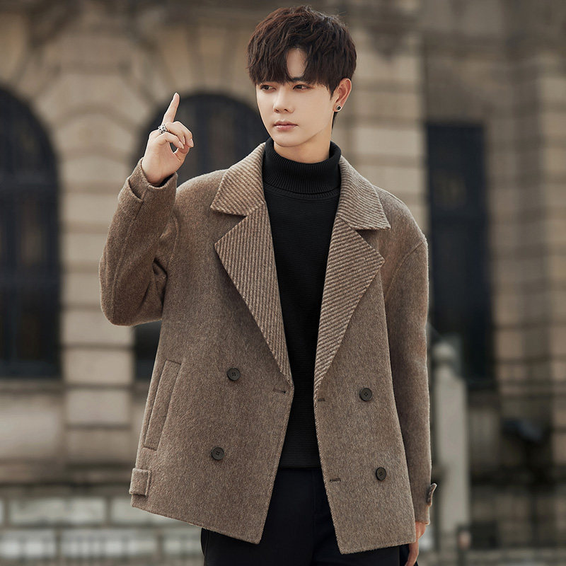 双排扣羊毛呢子外套男士双面绒大衣短款秋冬季高级感加厚妮子西装,男装,毛呢大衣,淘宝优惠券,粉丝福利购,淘宝优惠卷