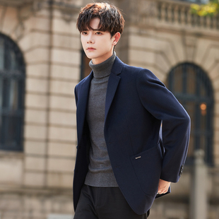 高端羊毛休闲西装男士呢子外套秋冬季小西服单件上衣加厚韩版潮流