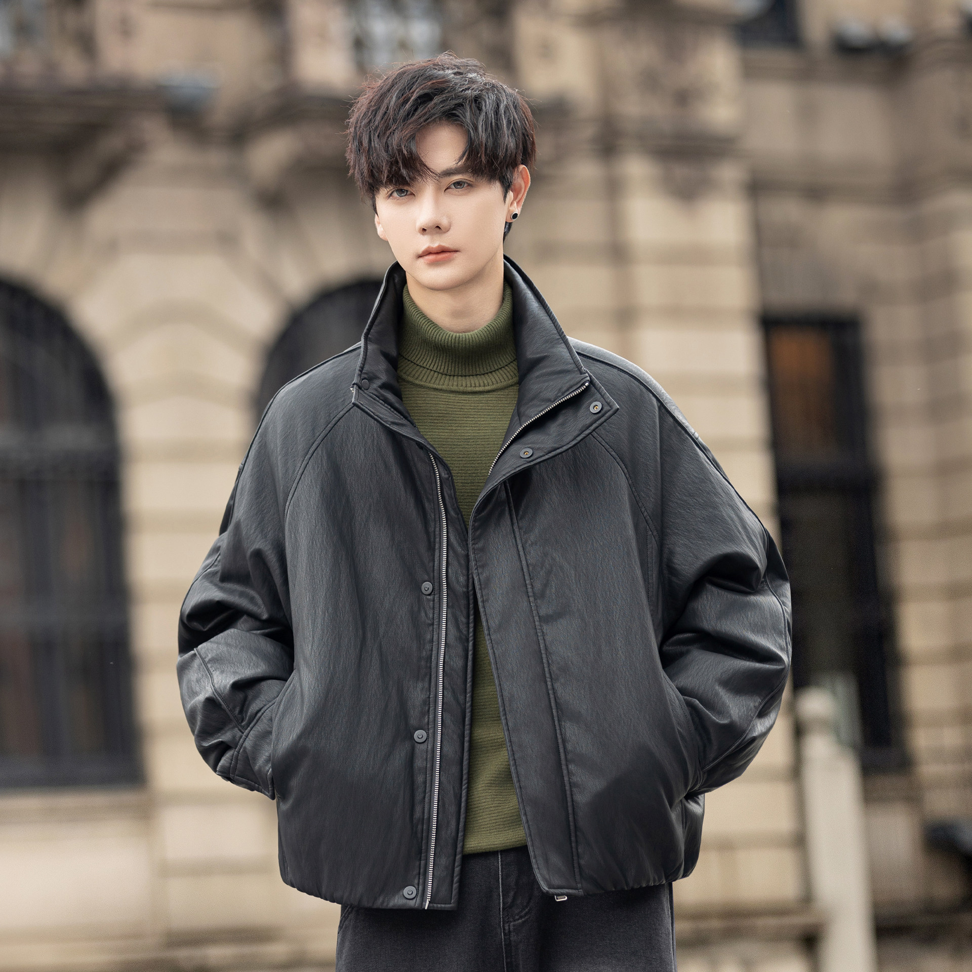 立领羽绒服男士2025新款PU软蛋白皮衣夹克保暖外套短款冬季轻薄潮,男装,羽绒服,淘宝优惠券,粉丝福利购,淘宝优惠卷