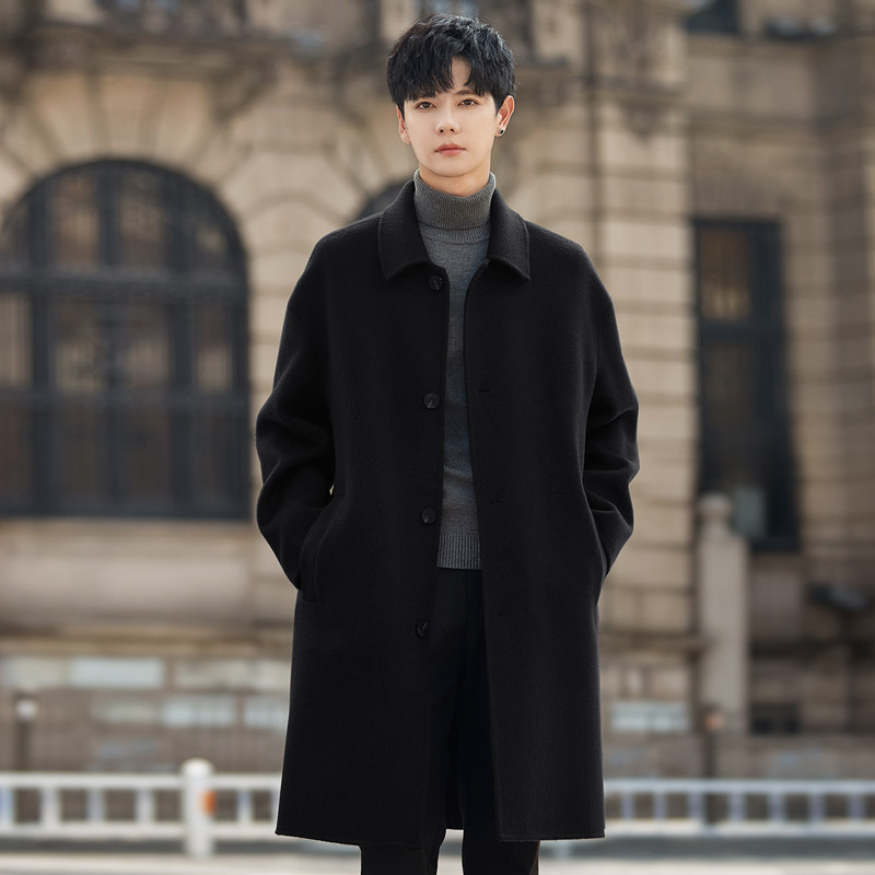 高端100%纯羊毛呢子大衣男士双面绒外套中长款过膝冬季加厚风衣潮