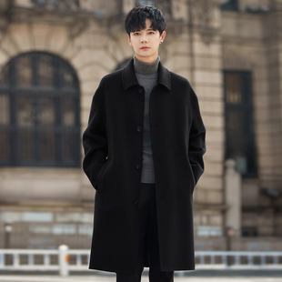 高端100%纯羊毛呢子大衣男士双面绒外套中长款过膝冬季加厚风衣潮