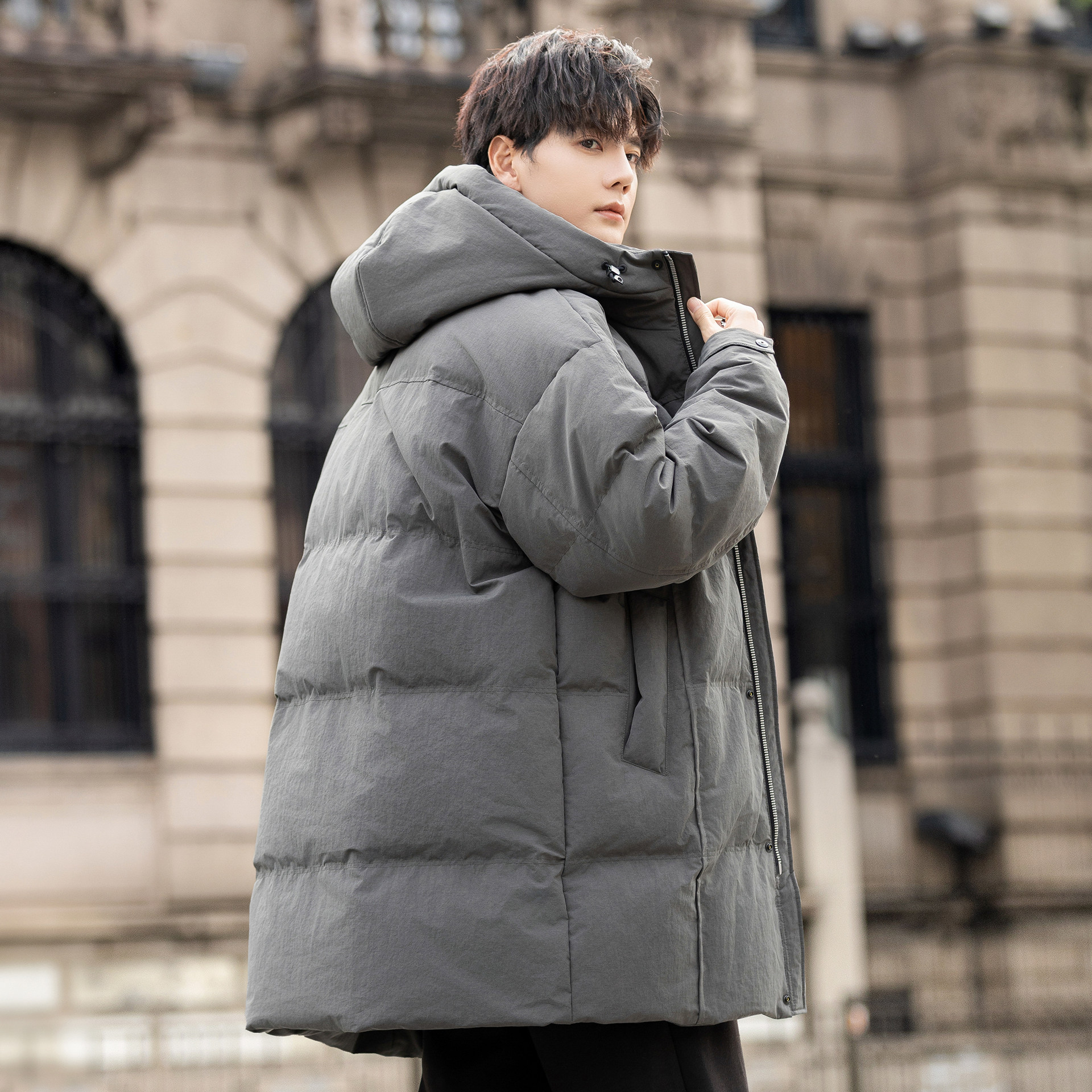 连帽男士羽绒服中长款2025冬季新款加厚保暖外套男款高级感青少年