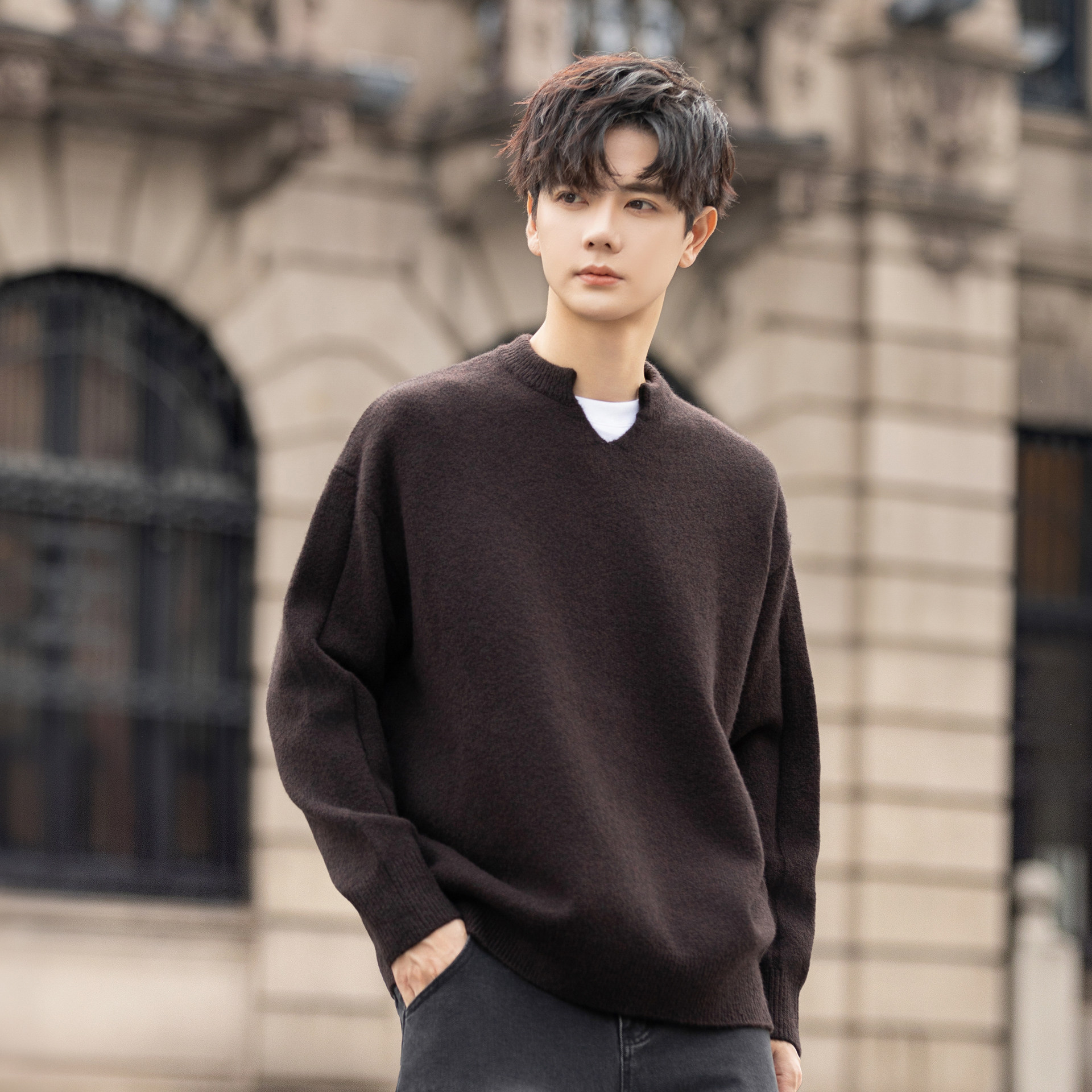 V领毛衣男士针织衫2026新款内搭高端外穿羊毛低领打底衫秋冬季厚