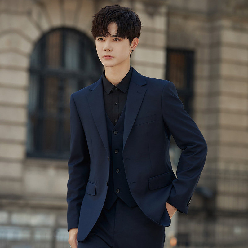 高端羊毛休闲西装套装男士商务正装修身小西服外套韩版潮流春秋季