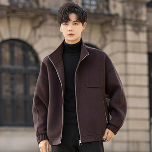 立领双面羊毛绒外套男士2025新款秋冬季呢子大衣短款宽松加厚夹克