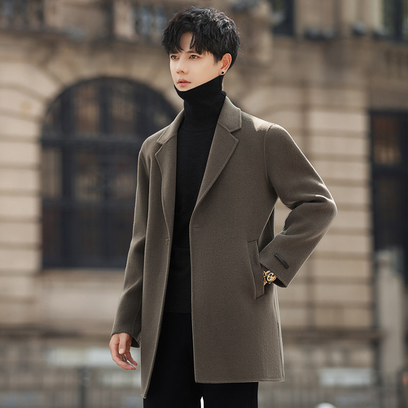 全纯羊毛呢子大衣男士双面绒外套中长款短秋冬季加厚风衣高级感潮