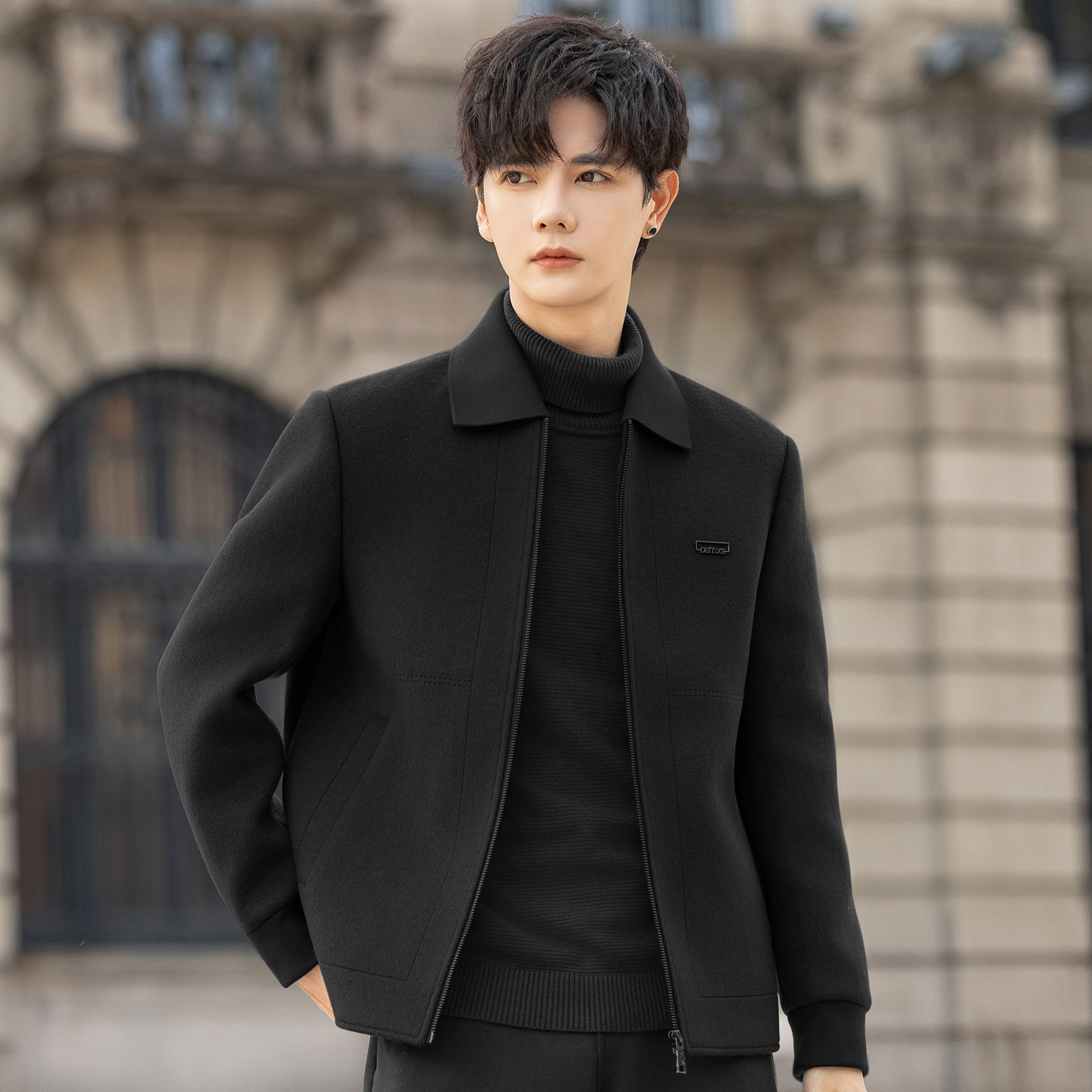 翻领双面绒外套男士羊毛呢子行政夹克秋冬季短款大衣加厚2025新款,男装,毛呢大衣,淘宝优惠券,粉丝福利购,淘宝优惠卷