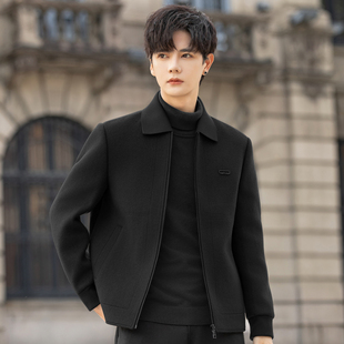 翻领双面绒外套男士羊毛呢子行政夹克秋冬季短款大衣加厚2025新款
