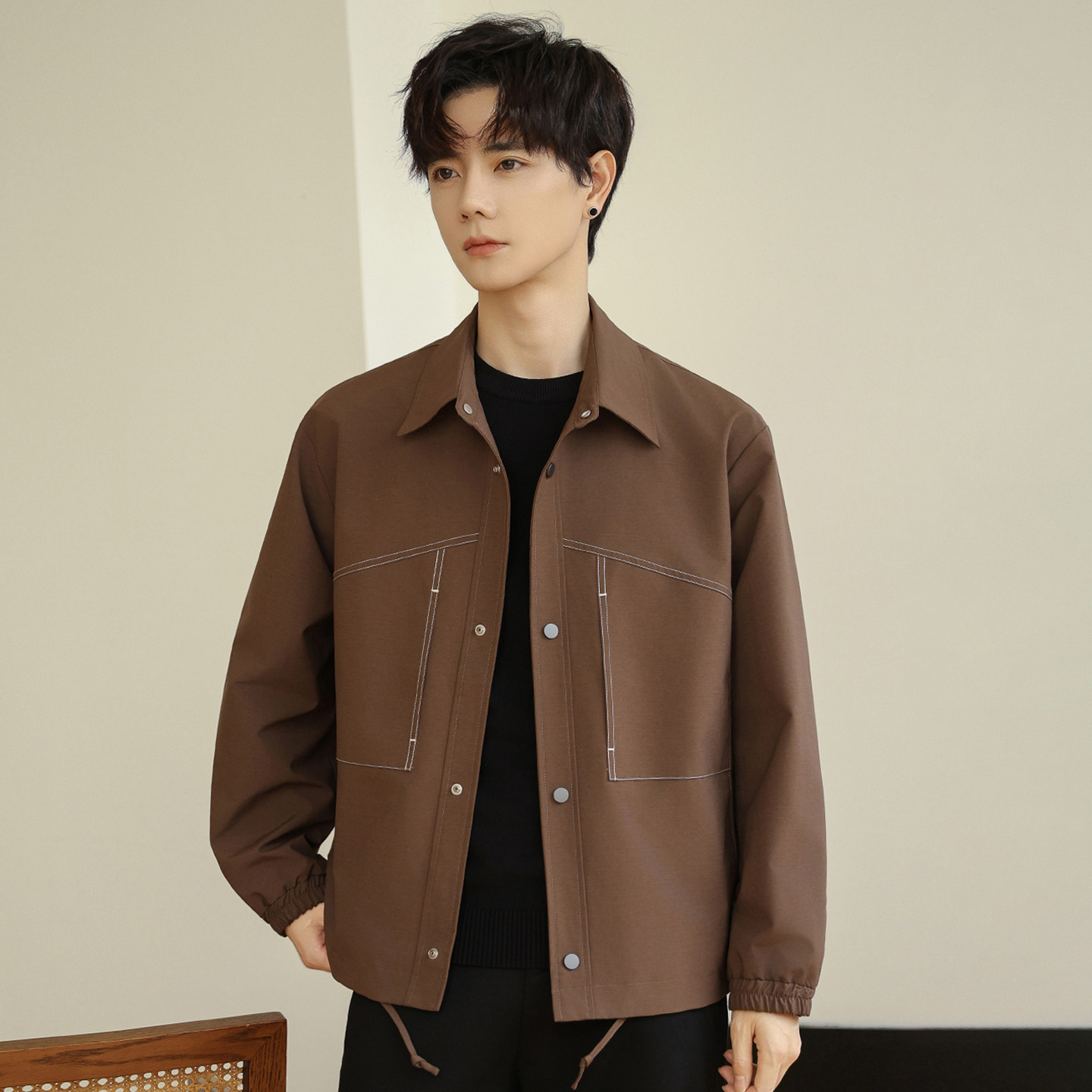 翻领夹克外套男士2025春秋季新款痞帅休闲男装上衣薄款青年高级感