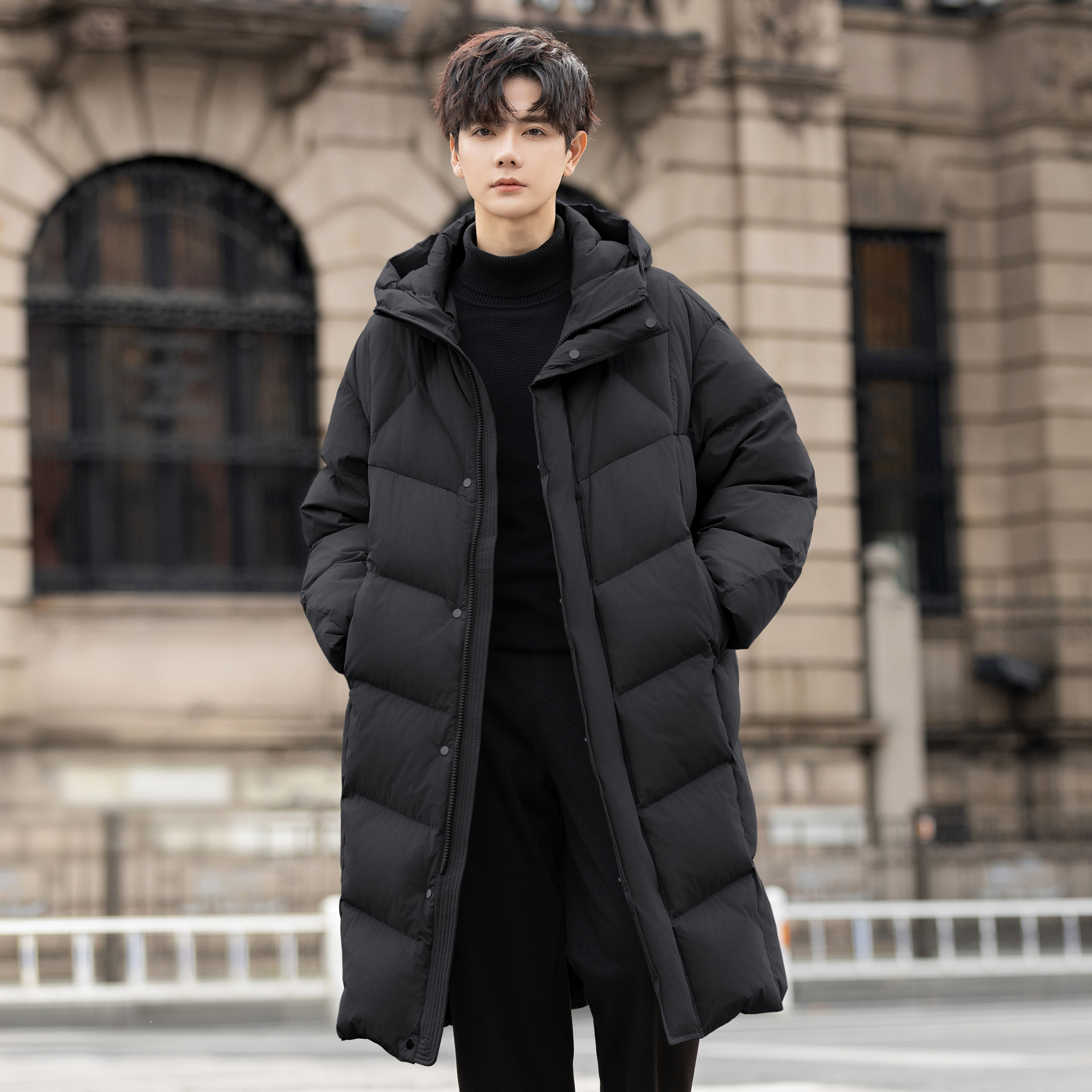 300g高充绒量鹅绒男士羽绒服中长款2025新款冬季加厚防寒保暖外套