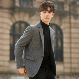 高端休闲西装男士羊毛呢子小西服外套单件上衣加厚商务修身秋冬季