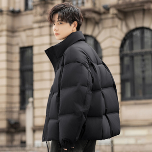立领羽绒服男款2025新款冬季加厚短款面包服龟背感保暖外套防寒潮