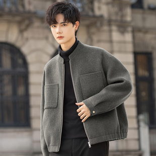 小立领双面绒夹克男士2025新款羊毛呢子外套短款高级感落肩秋冬季