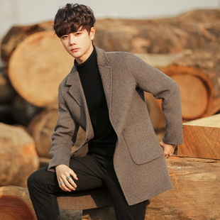 双面绒大衣男士中长款韩版冬季加厚高级感羊毛呢子外套妮子风衣潮
