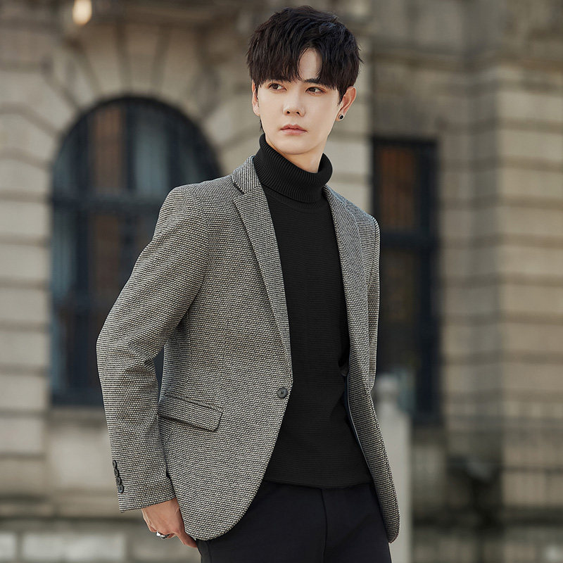 男士休闲西装羊毛呢子小西服外套单件上衣加厚商务修身春秋高级感