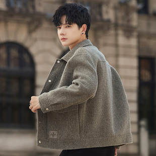 100%纯全羊毛呢子外套男士妮子夹克短款双面绒大衣秋冬季加厚高端