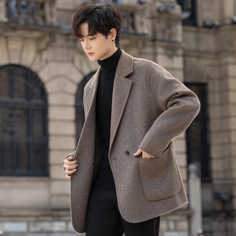 双排扣100纯羊毛西装外套男士双面绒呢子大衣短款宽松秋冬高级感,男装,毛呢大衣,淘宝优惠券,粉丝福利购,淘宝优惠卷