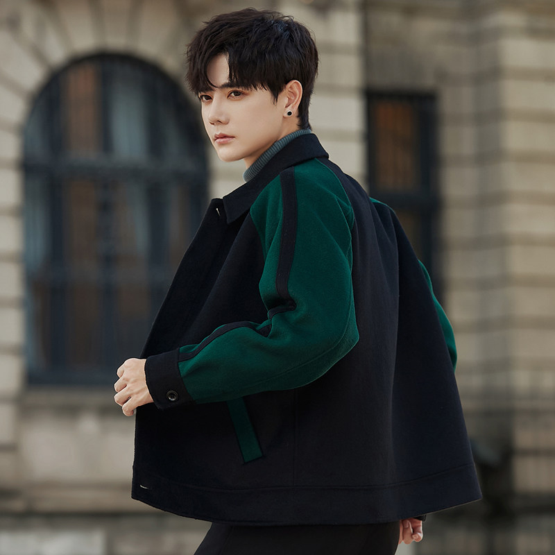 双面绒外套男士羊毛呢子夹克短款秋冬季韩版潮流大衣高级感拼色潮,男装,毛呢大衣,淘宝优惠券,粉丝福利购,淘宝优惠卷