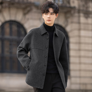 高端羊毛呢子外套男士翻领夹克2026新款秋冬短款双面绒大衣高级感